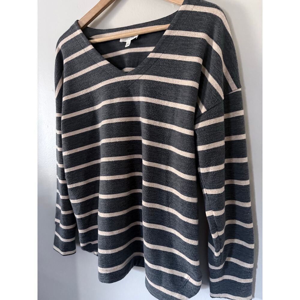 HAVEN Well Within gray cream nubby textured vneck  long sleeve loungewear top - Picture 2 of 7